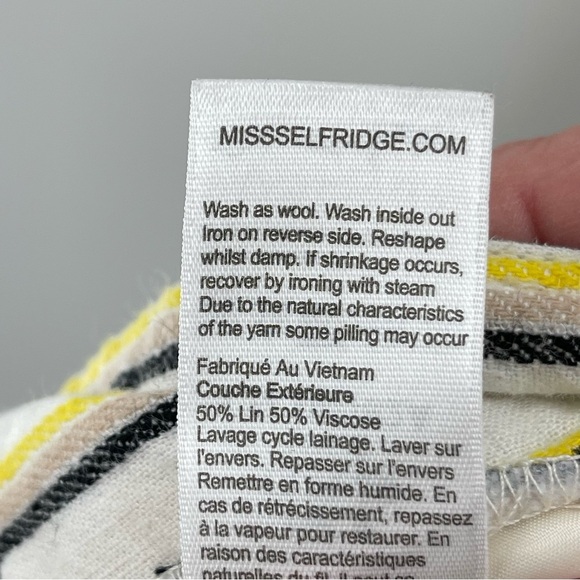 MISS SELFRIDGE Yellow Striped Crop Wide Leg Linen Style Trousers Size 4 - Picture 13 of 14